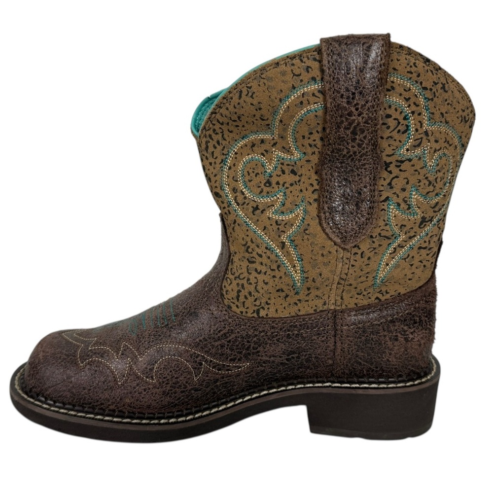 Ariat FatBaby Leopard Cowboy Boots Womens US 8 B Brown 10015363 Outdoors Leather - Picture 2 of 16
